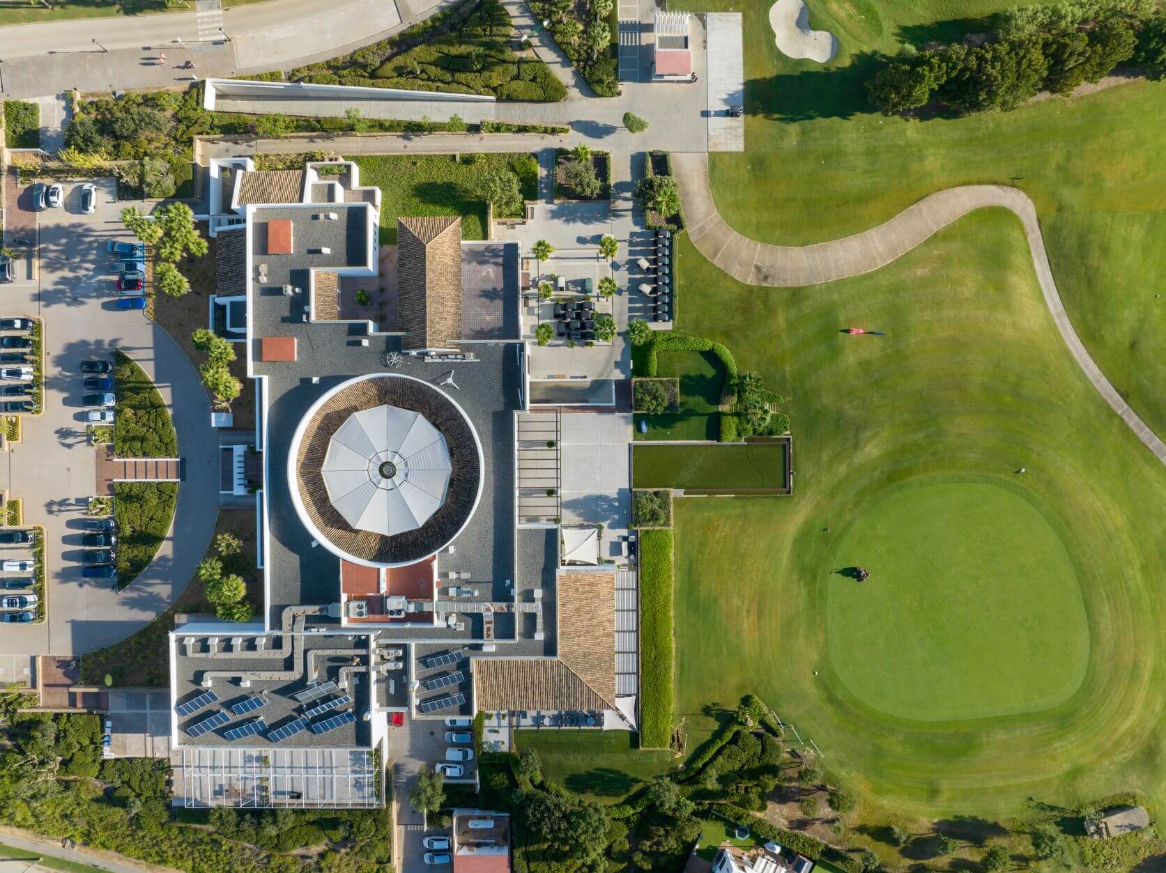 Top down view of the roof of the club house at La Hacienda Alcaidesa Golf Links courses