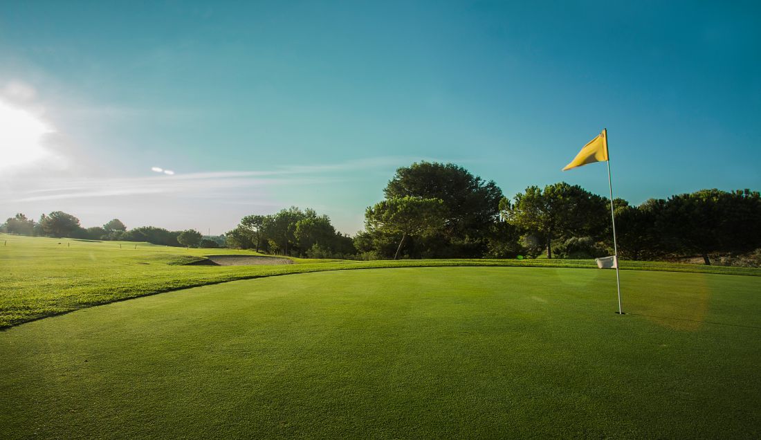 Putting green with blue sky overhead at Alenda Golf Club
