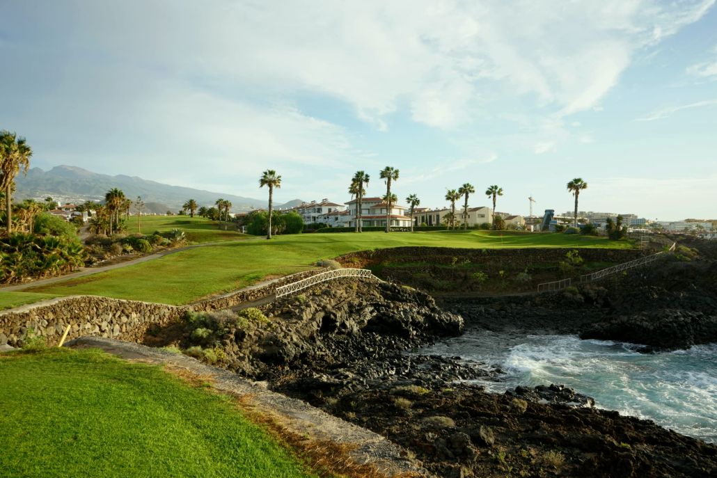 Amarilla Golf Course with the sea to the right of the fairway in Tenerife