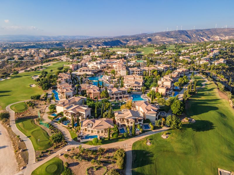 Villas and apartments surrounded by Aphrodite Hills Golf Course