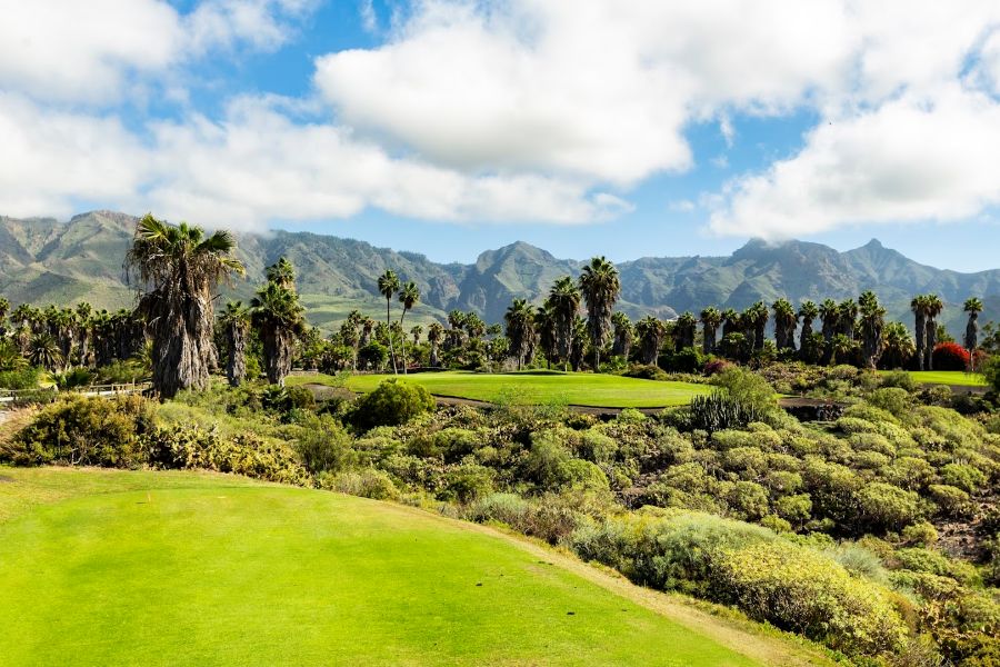 Blue sky over the golf course at Costa Adeje Golf Club in Tenerife