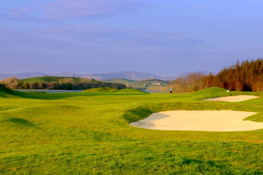 Large sand bunker protecting the green fairway at Donegal Golf Club
