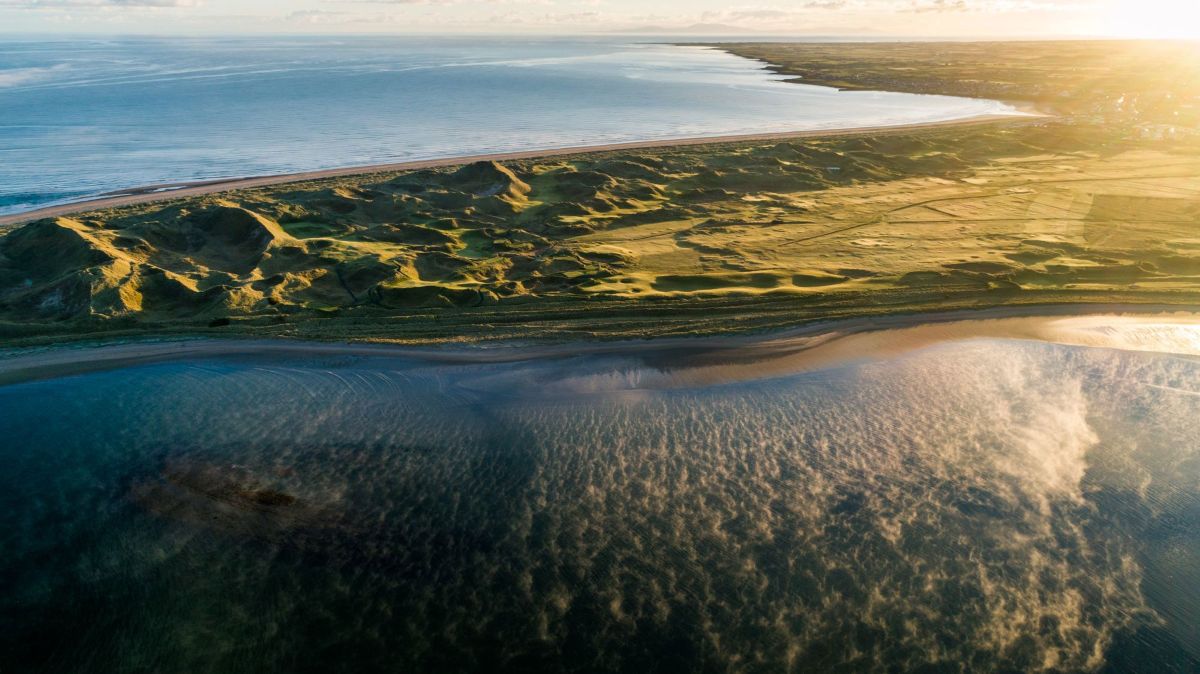 Sea wrapping around Enniscrone Golf Club