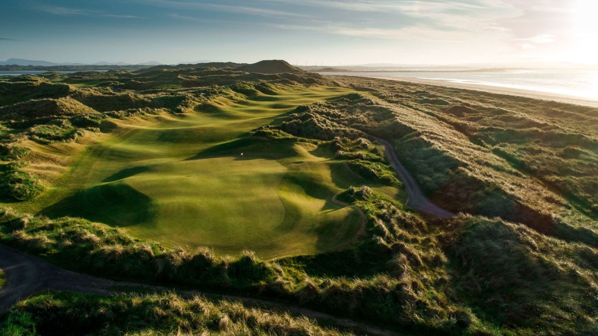 Lush green fairway with links style rough on either side at Enniscrone Golf Club