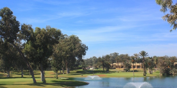 Water fountain in lake at Golf Le Soleil