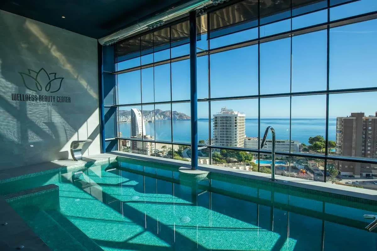 Indoor pool with views of Benidorm at Gran Hotel Bali