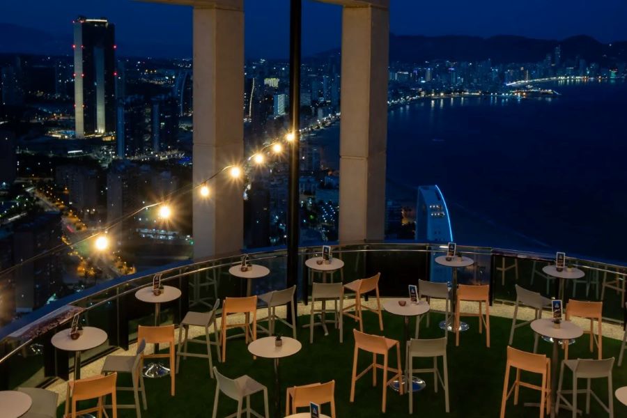 Bar on high level bar with views of Benidorm at Gran Hotel Bali