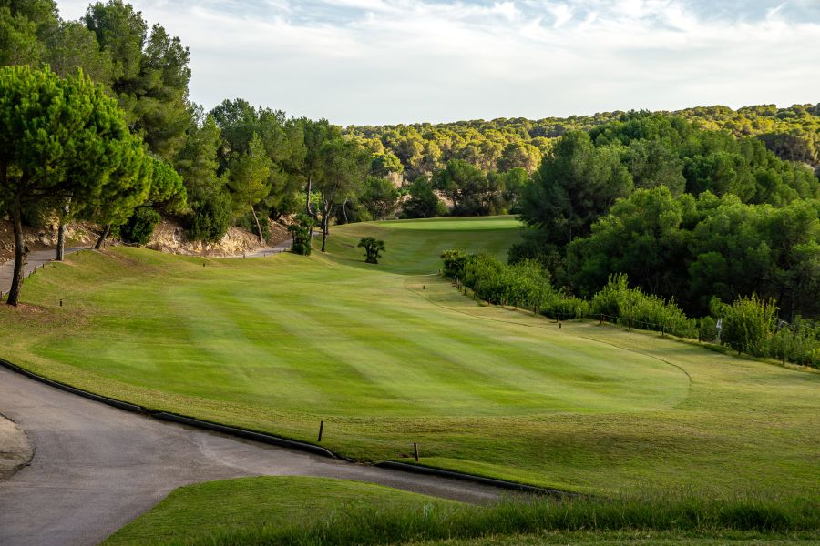 Buggy cart path running in front of fairway at Las Ramblas Golf in Costa Blanca region of Spain