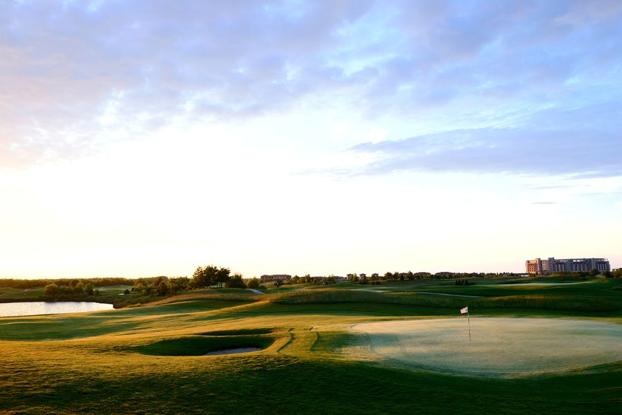 Morning dew on the putting green at Lighthouse golf course at Bulgaria