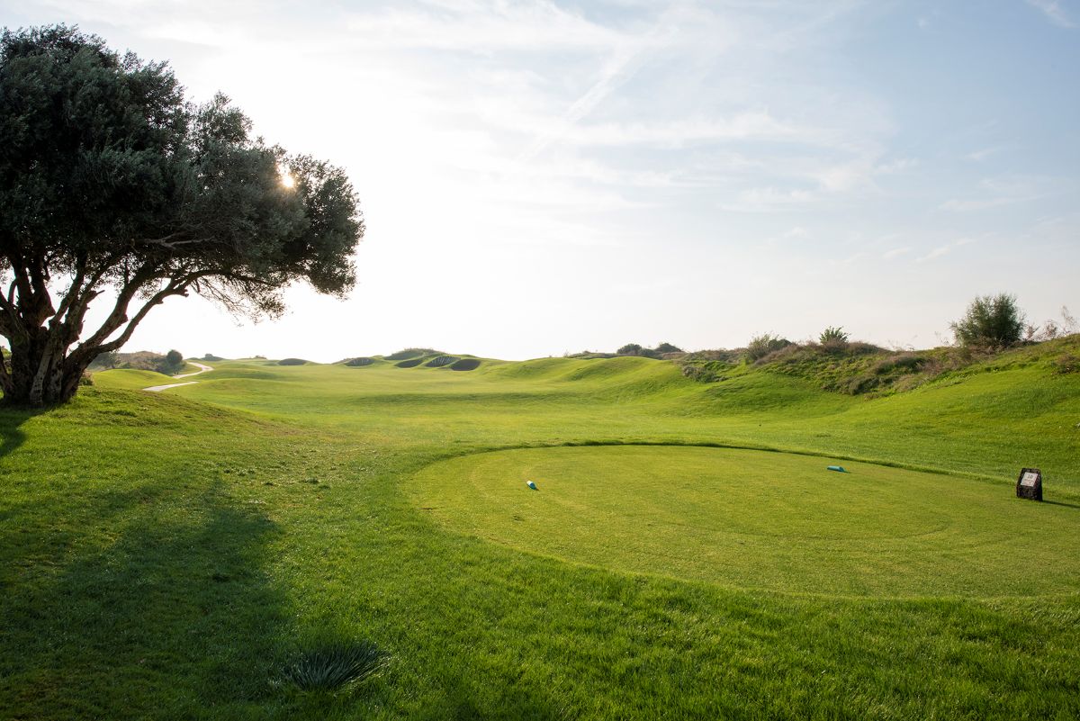Tee box view down the fairway at Lykia Links Golf Course near Antalya