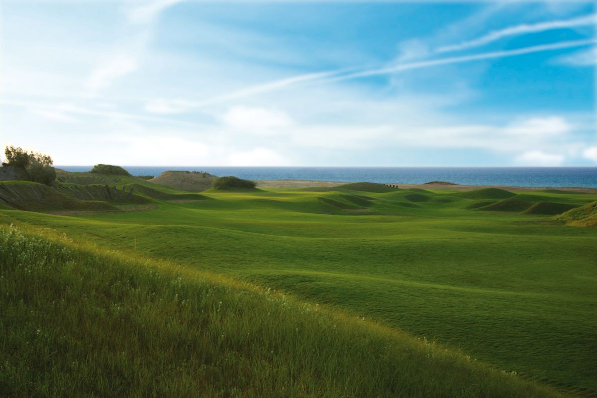 Blue sky with clouds over the golf course at Lykia Links