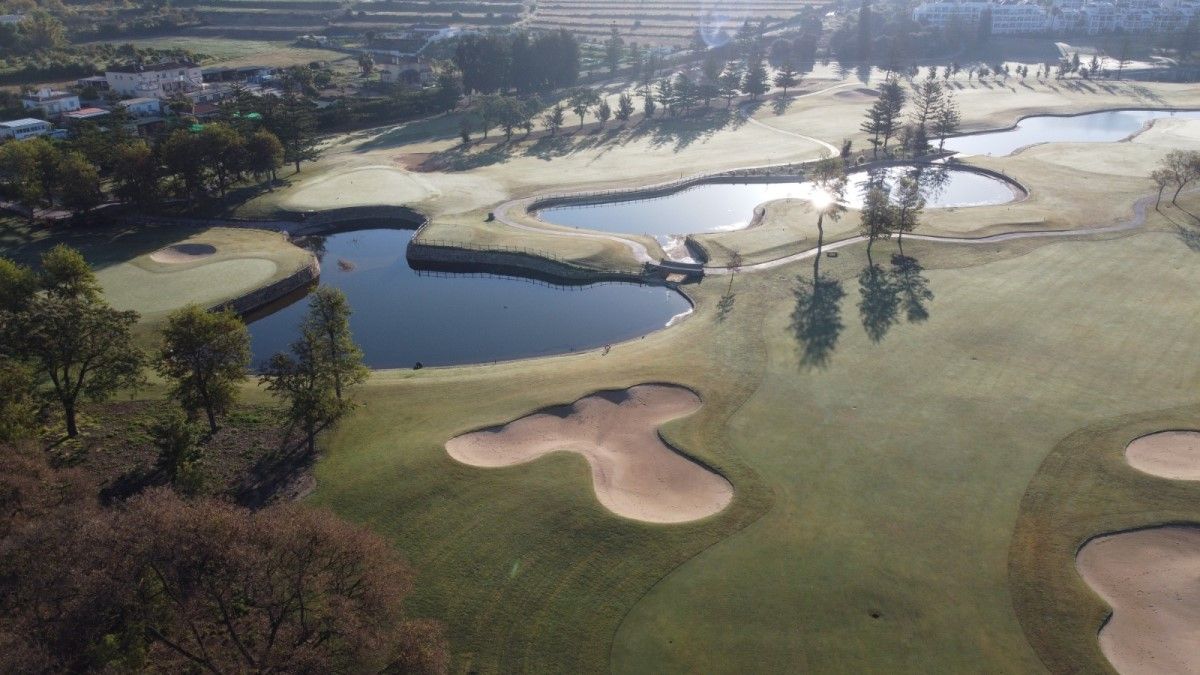 Blue lakes over the golf course at Mijas