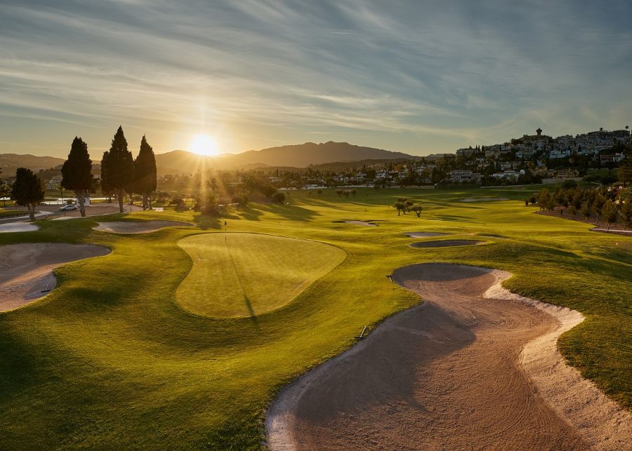Sun rising over Mijas Golf Course in the Costa Del Sol