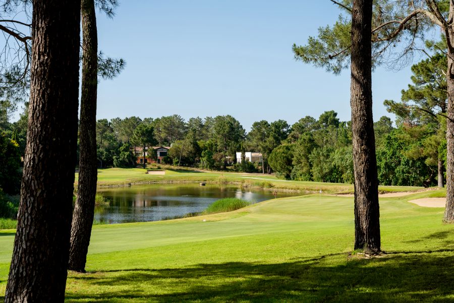 Blue sky over the lake and golf course at Quinta Do Peru near Lisbon