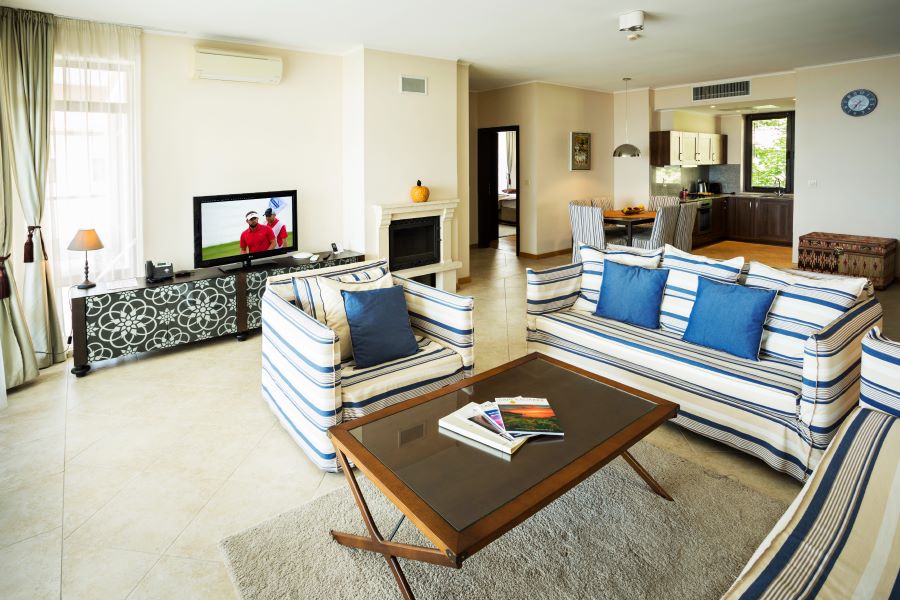 Living room in apartment at Thracian Cliffs Golf & Beach Resort