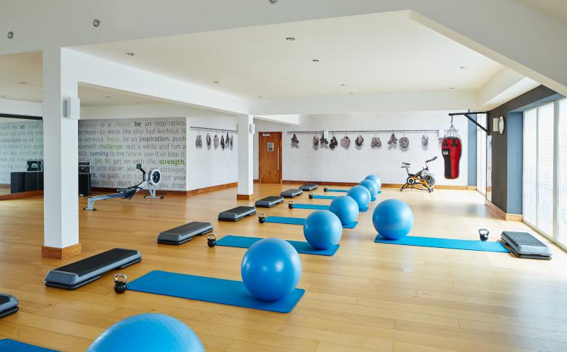 Gym at Formby Hall with exercise mats and balls