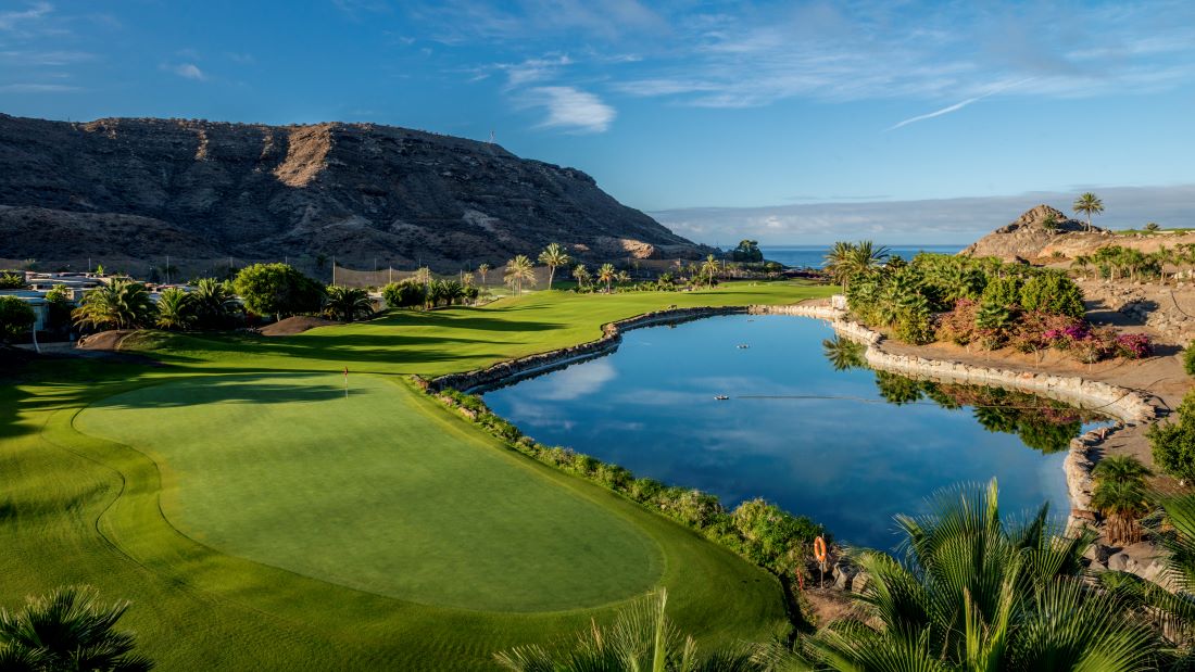 Lake to the right of the golf course at Anfi Tauro Golf Club in Gran Canaria