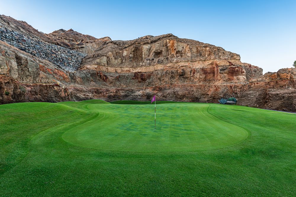 Large rock surrounding the green at Gran Canaria's Anfi Tauro Golf Course