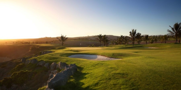 Sun setting over Lopesan Melonares Golf Course in Gran Canaria, Spain