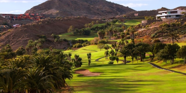 Salobre Golf Course in Gran Canaria with views up the fairway and mountain in the distance