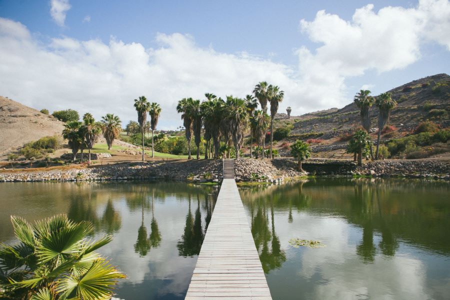 Walkway over water between holes at Salobre Golf Course in Spain's Gran Canaria