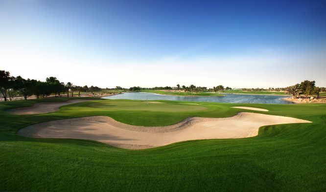 Bunker protecting the green at Abu Dhabi Golf Club