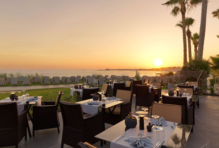 Sun setting over Paphos at Alexander The Great Beach Hotel