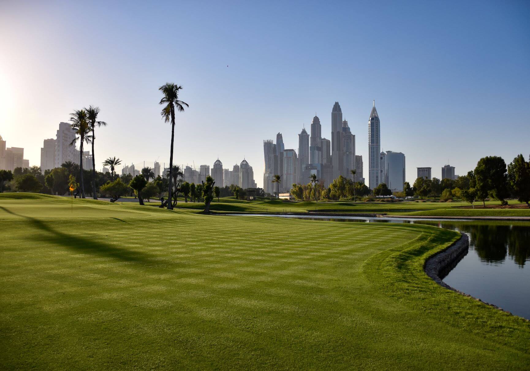 Fairway with skyline in the distance at Emirates Majilis Golf Course
