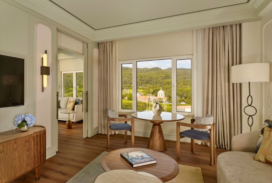 Table and chairs in upgraded room at Penha Longa Resort, Portugal
