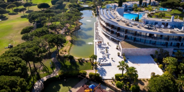 Drone shot of the Pestana Vila Sol Golf Resort in Vilamoura, Portugal