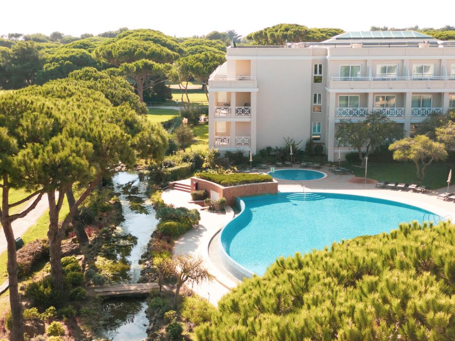Swimming pool overlooking the golf course at Quinta Da Marinha in Cascais, Portugal