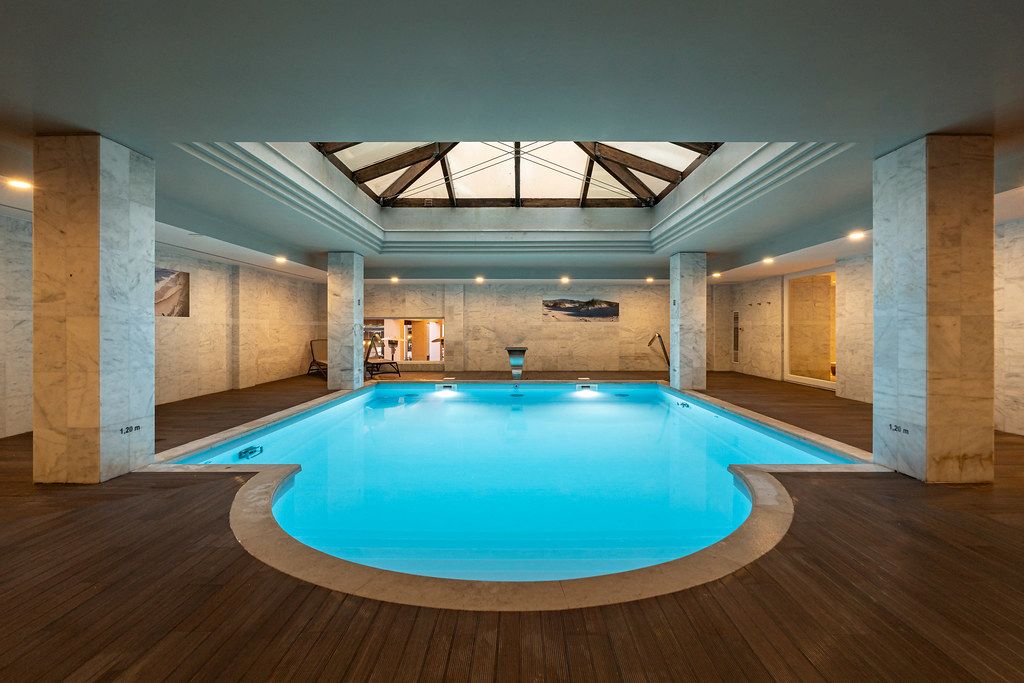 Indoor swimming pool in the spa at Quinta Da Marinha Resort in Cascais, Lisbon