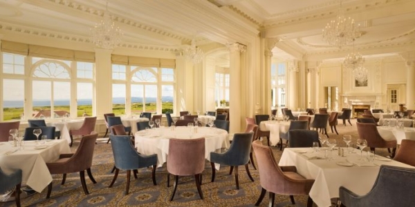Restaurant at Trump Turnberry with chairs and tables laid at Trump Turnberry Golf Resort