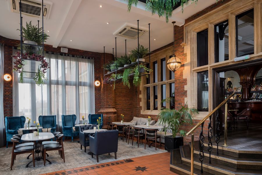 Hanging plants in restaurant at Dunston Hall Golf And Spa