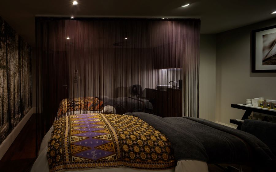 Spa treatment beds with diving curtain at Glasgow Westerwood Hotel, Spa & Golf Resort