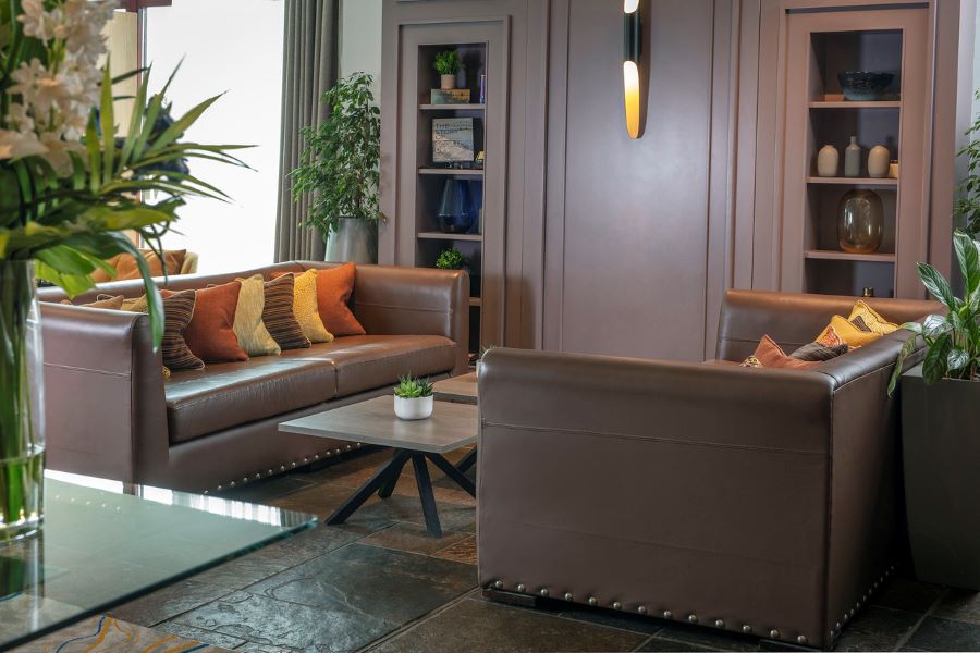 Sofas in lobby area at Glasgow Westerwood Hotel, Spa & Golf Resort