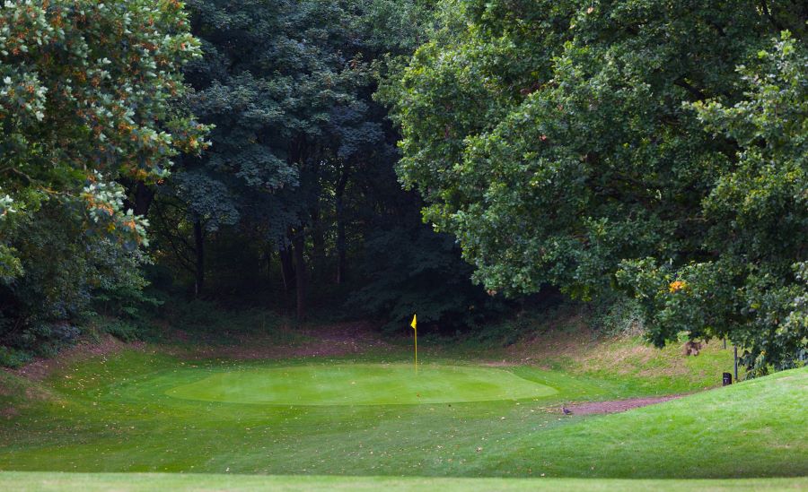 Yellow flag on the green at Oulton Hall Golf Hotel And Spa