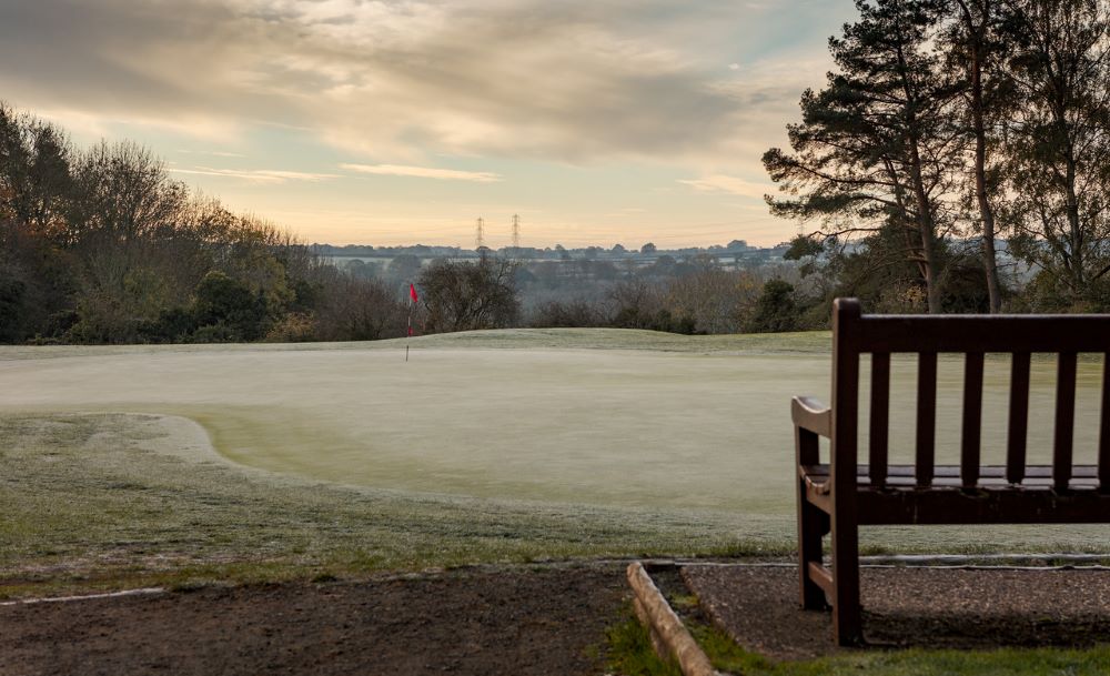 Frosty putting green on the golf course at The Telford Hotel, Spa And Golf Resort