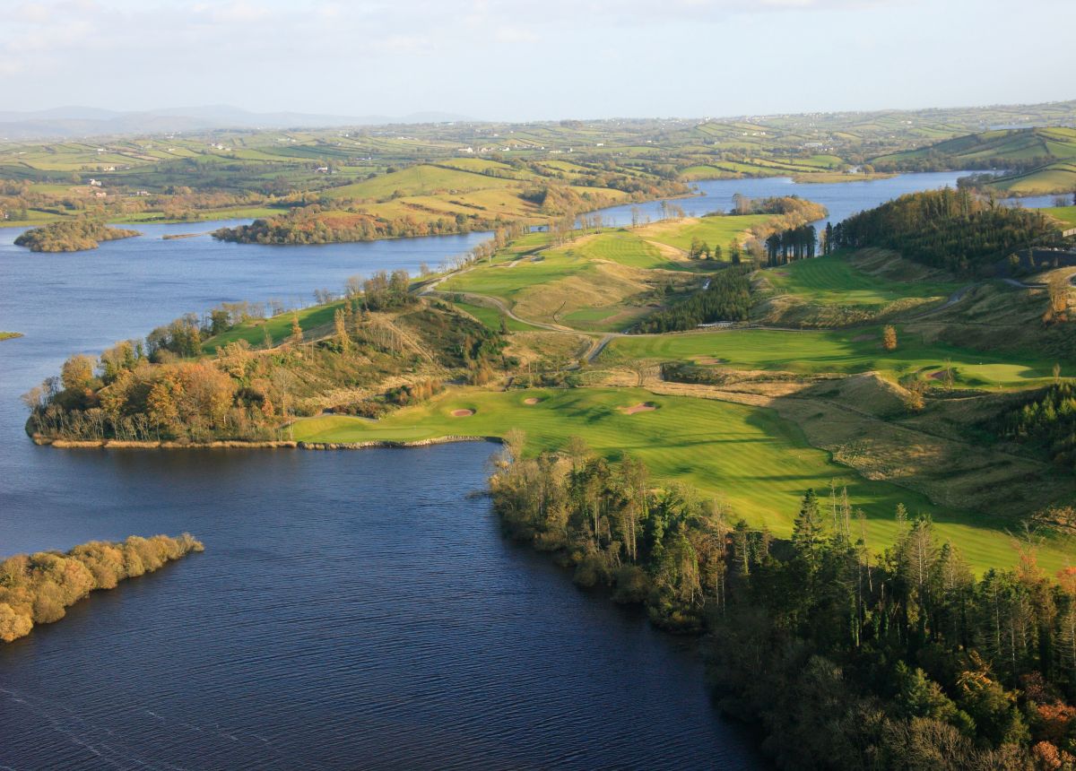 Concra Wood Golf Course in Ireland, with water surrounding