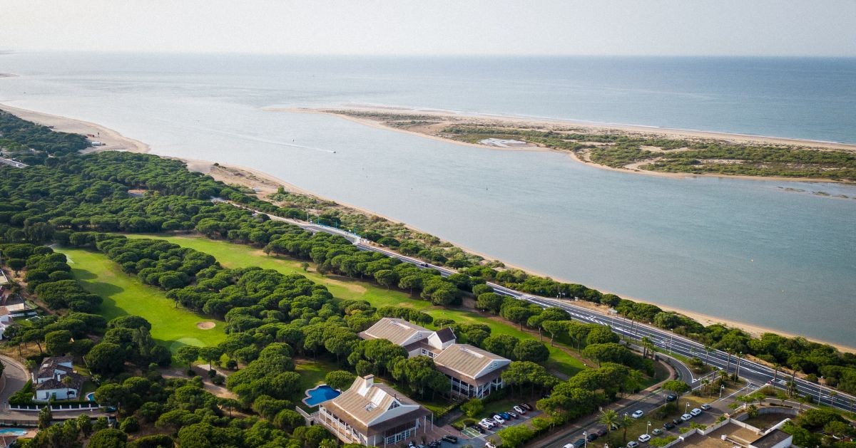 Nuevo Portil Golf Course with the sea in the distance