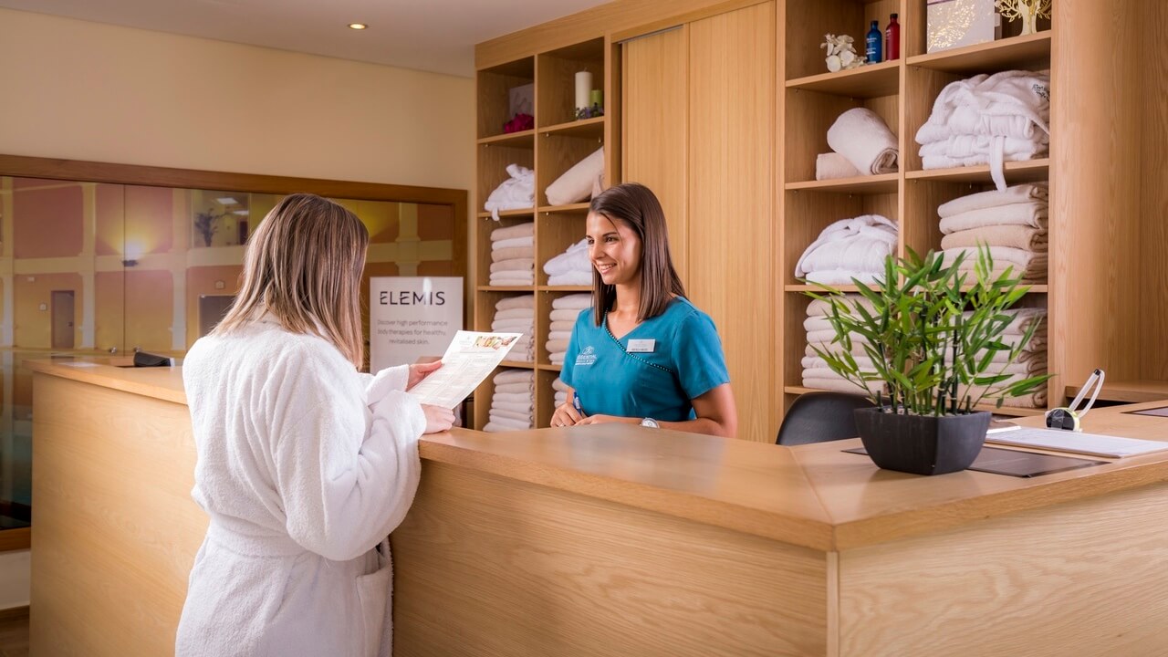 Reception desk at the Elemis Spa at Boavista Golf Resort.