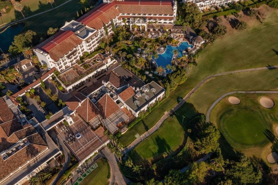 Drone shot of the hotel and golf course at The Westin La Quinta Golf Resort & Spa