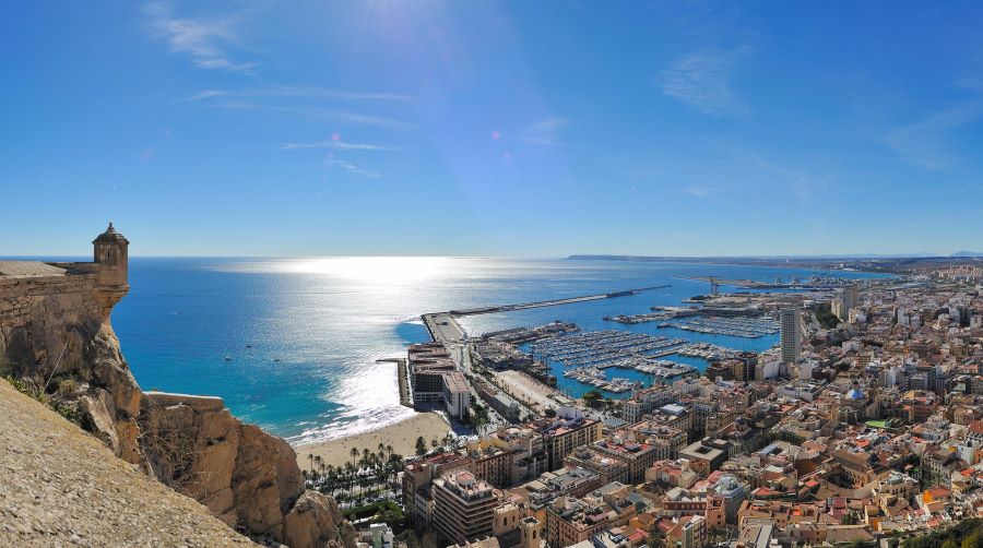 View of Melia Alicante, the beach and sea, from the high vantage point