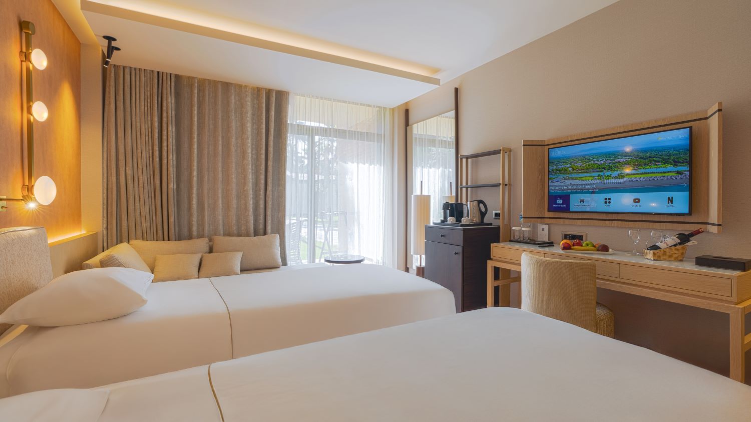 Twin beds in bedroom at Gloria Golf Hotel, Belek