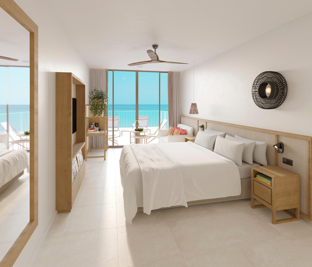 Artist impression of bedroom at Paradisus Gran Canaria in Tenerife with balcony looking out to the sea