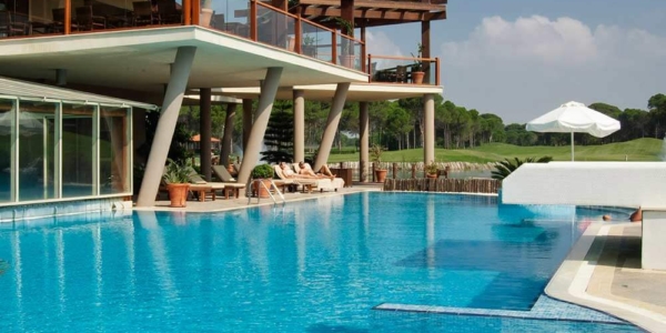 Terrace overlooking the swimming pool at Sueno Golf Hotel Belek