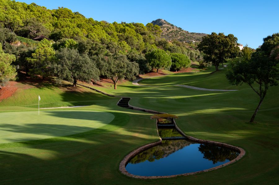Pond in front of the golf course, to the right of the putting green at Marbella Club golf course
