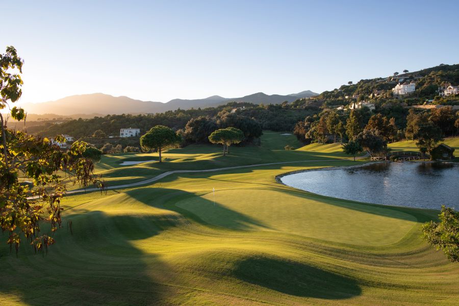 Lake to the right of the golf course at Marbella Club golf course in Spain