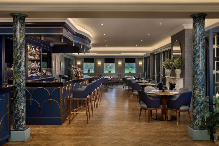 Bar with blue theme at The K Club in Kildare, near Dublin