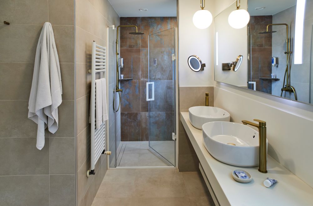 Bathroom with shower cubicle at Robinson Quinta Da Ria resort in Portugal